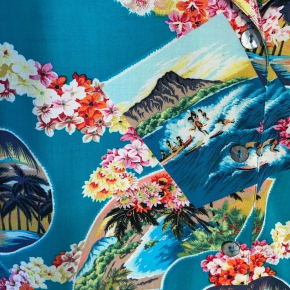 Erena Hawaiian Aloha Vintage Shirt Women Tropical Button up Teal Petite Medium - Picture 11 of 16